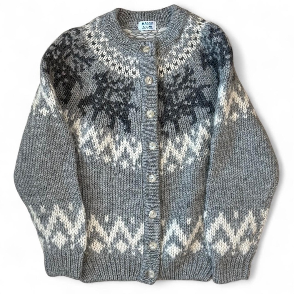 Vintage Maggie Club Novelty Wool Knit Button Up Sweatshirt Women's Size XS 90s
